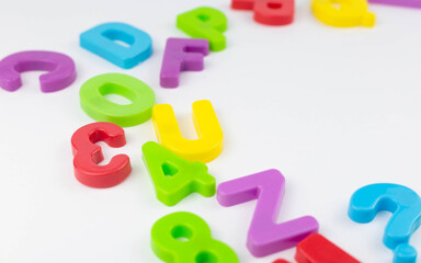 Colorful letters on a white background. Game. Education. Preschool