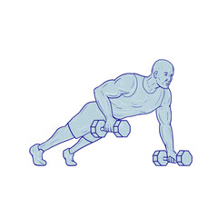 Fitness Athlete Push Up One Hand Dumbbell Drawing