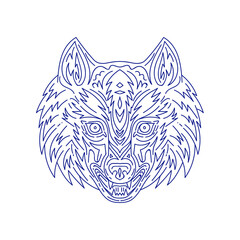 Grey Wolf Head Mono Line