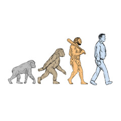 Fototapeta na wymiar Human Evolution Walking Drawing