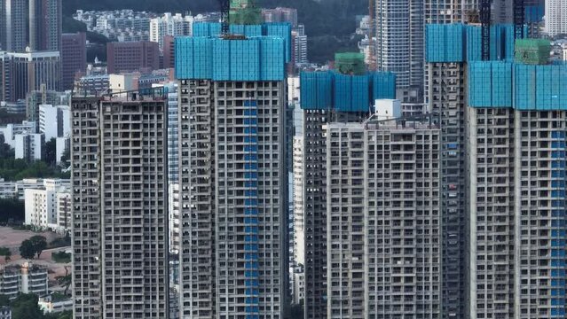 Aerial footage of construction site in shenzhen city, China