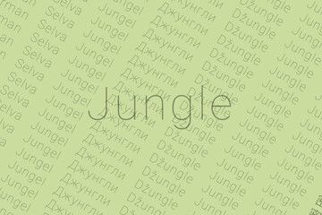 Word Jungle in languages of world. Logo Jungle on Very light yellow-green color
