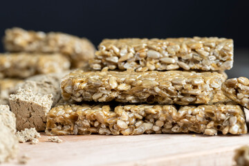 Sunflower kozinak from sunflower seeds and sugar syrup