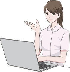 PC前で案内をする看護師