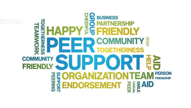 Peer Support animated tag word cloud;text design animation kinetic typography seamless loop.