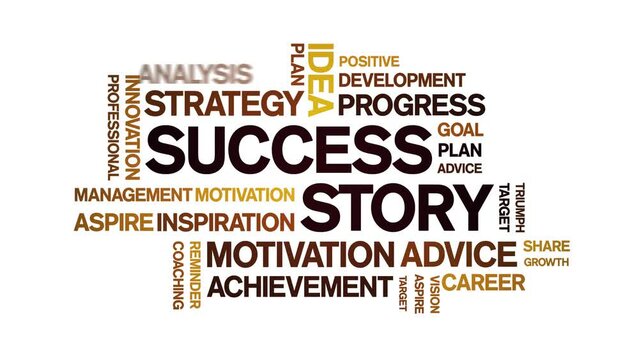 Success Story animated tag word cloud;text design animation kinetic typography seamless loop.
