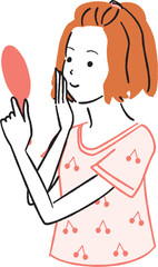 線画カラーイラスト　夏の肌疲れチェック　お手入れ