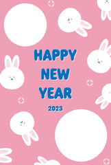 年賀状テンプレート／真ん丸なウサギの顔模様　フォトフレーム