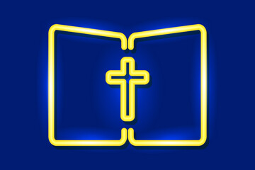 Neon frame church. glowing cross. Vector illustration. Stock image.