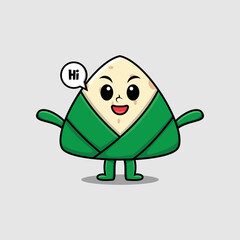 Cute cartoon chinese rice dumpling character with happy expression in modern style design 