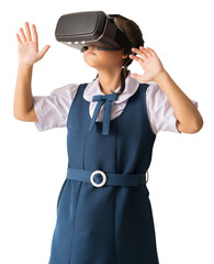 Asian student little girl with virtual reality headset. Innovation technology and education concept, isolated for design work