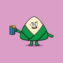 Chinese rice dumpling cartoon mascot character with beer glass and cute stylish design