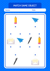 Match with same object game summer icon. worksheet for preschool kids, kids activity sheet