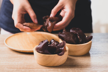 Black jelly mushroom or wood ear mushroom, Asian edible mushroom