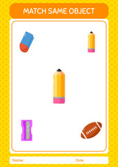 Match with same object game pencil. worksheet for preschool kids, kids activity sheet