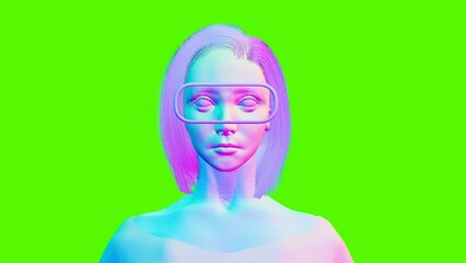 Woman wearing VR goggles on green background