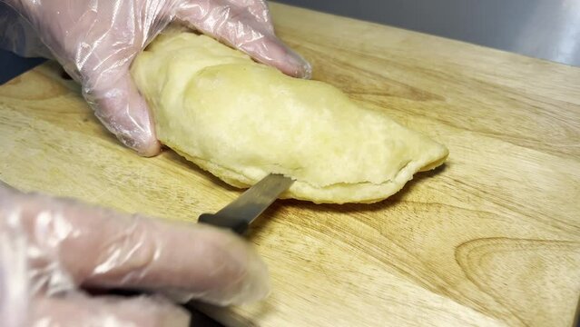 Preparing a Panzerotti Sandwich, Italian recipe 1-2