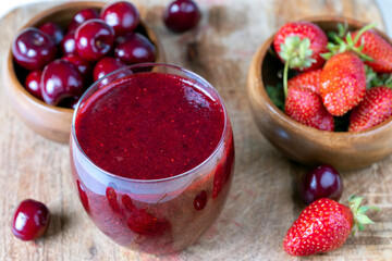 Strawberry cherry drink made from crushed berries