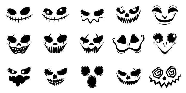 horror and scary faces halloween vector set silhouette
