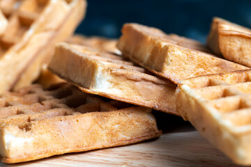 square sweet soft waffles on the table