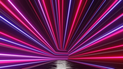 Fototapeta premium Abstract colorful neon glowing light background. Speed light illuminated. Florescent on the dark scene. Curvy moving line shape. 3D render.