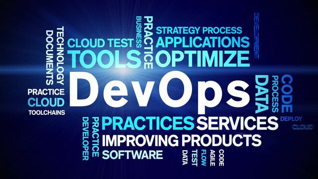 DevOps animated tag word cloud;text design animation kinetic typography seamless loop.