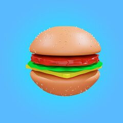 3d rendering of hamburger on blue background
