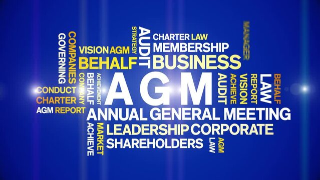 AGM - Annual General Meeting acronym animated tag word cloud;text design animation kinetic typography seamless loop.