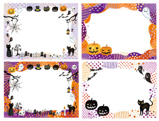 Fototapeta premium 水彩で描いたかわいい手書きのハロウィンのフレームセット
