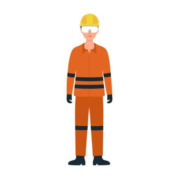 Safety worker with personal protective equipment in flat design on white background.