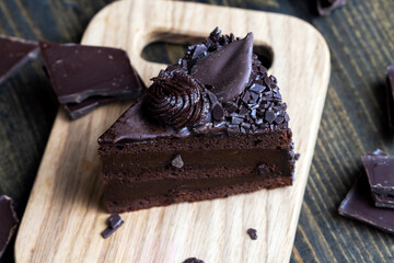 chocolate cake with chocolate filling on the table