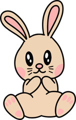 Fototapeta premium Cute Rabbit Bunny pose face ears Flat art animals doodles clipart