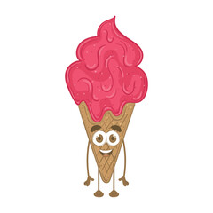 Isolated ice cream cone cartoon kawaii Vector