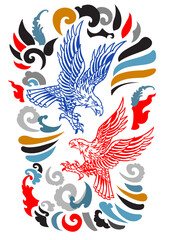 Eagle tattoo, Beautiful color Japanese on water splash background