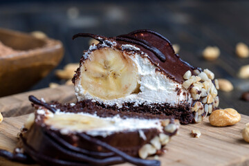 chocolate-drenched banana cake with cheese cream