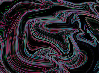Obraz premium Abstract dark background, texture, rainbow stripes on black. Black marble.
