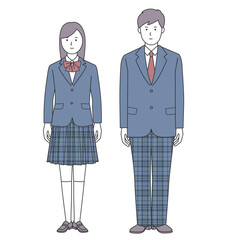 女子学生と男子学生の全身イラスト