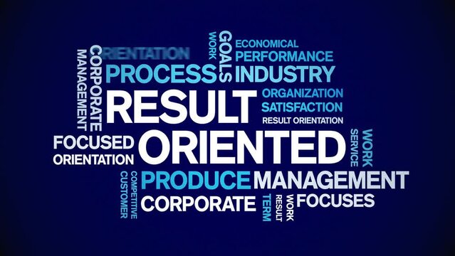 Result Oriented animated tag word cloud;text design animation kinetic typography seamless loop.