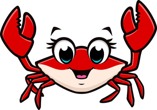 cartoon crab with red claws and big eyes clip art preview