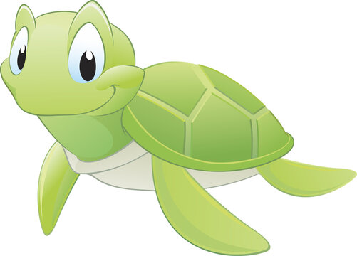 Transparent background illustration of a cute cartoon turtle