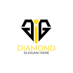 Letter G GG GI diamond logo design with line art style and diamond shape.