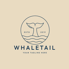 whale tail line art logo, icon and symbol, with emblem vector illustration design