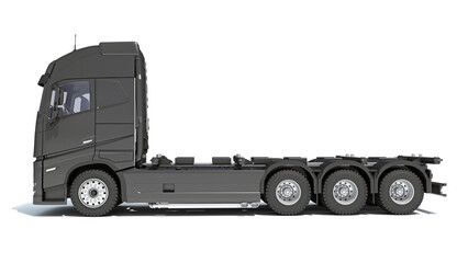 Black Semi Truck 3D rendering on white background