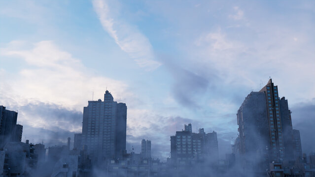 Concrete City Skyline. Soviet Modernist Buildings against a Dusk Evening Sky.
