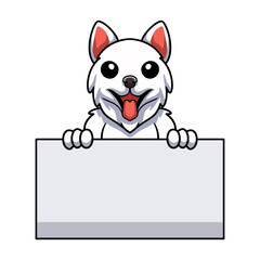 Cute samoyed dog cartoon holding blank sign