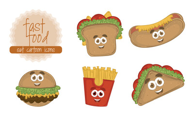 Set of fast food happy cartoons Vector