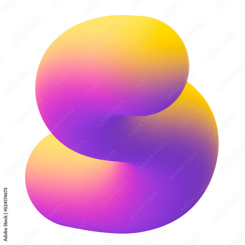 Poster 3d fluid amorphous in gradient multiple colors.