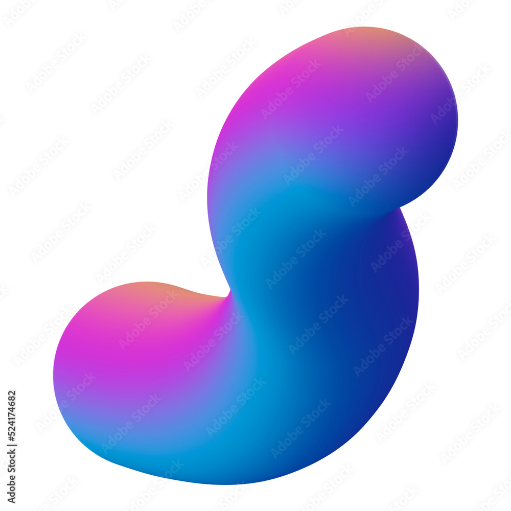 Poster 3d fluid amorphous in gradient multiple colors.