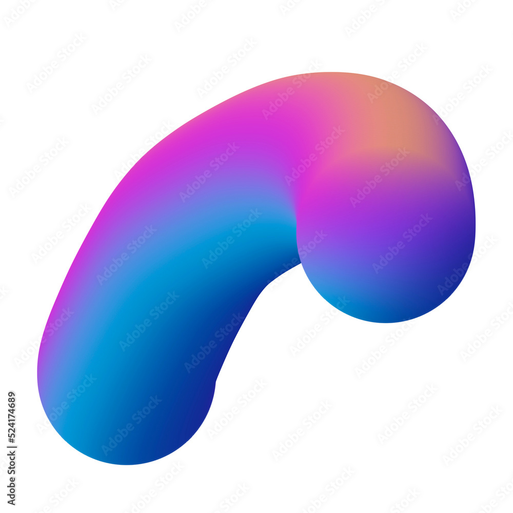 Poster 3d fluid amorphous in gradient multiple colors.