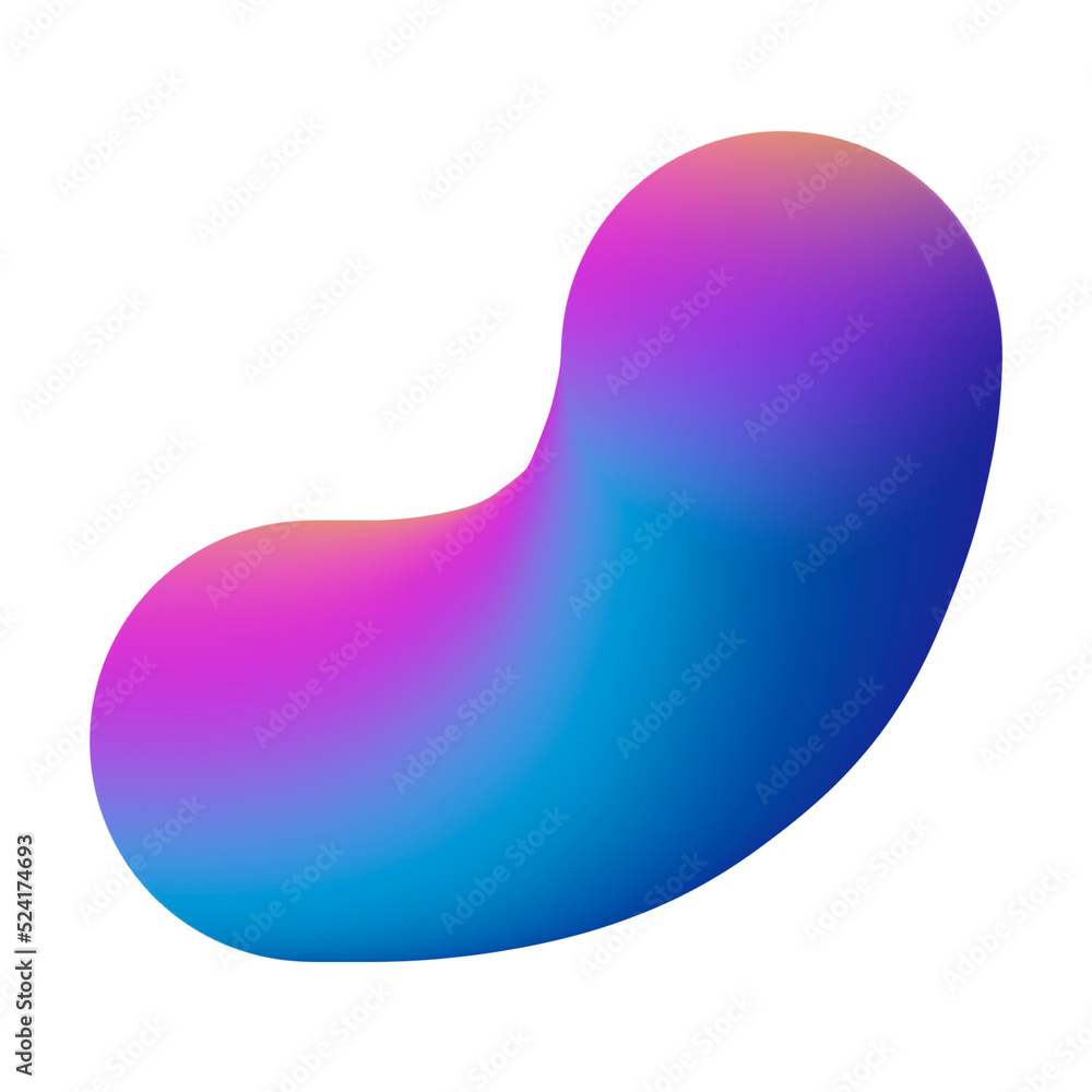 Poster 3d fluid amorphous in gradient multiple colors.